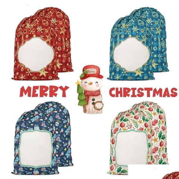 Рождественские украшения Сублимация Санта -мешки персонализированные буйволы пледа DSTRING Candy Bags 48x64с.