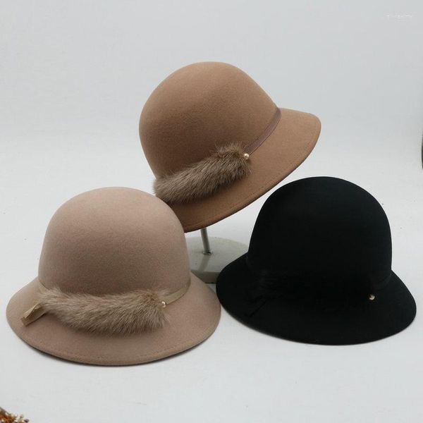 Cappelli a tesa avara 2023 Moda Vintage Donna Cappello Topper in lana Autunno e inverno Berretto a tesa larga Inverni da spiaggia per