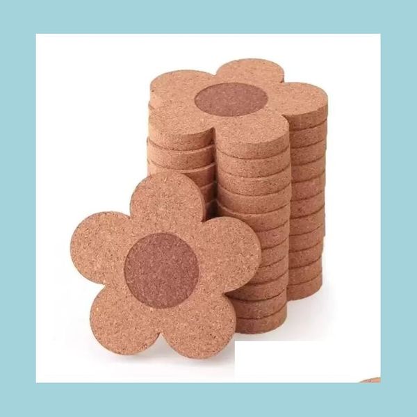 Mats almofadas de cortiça Coasters bebidas reutilizáveis ​​de 4 polegadas de 4 polegadas montanha -russa de madeira para mesa de vidro mesa wly935 entrega de gota home ga dhfol