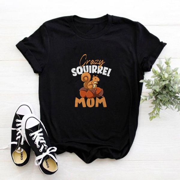 Damen T-Shirts Crazy Squirrel Mom Shirt Femme Weiß Lässig Rundhals Süße Frau T-Shirt Top Kawaii Tier Punk Fcasual