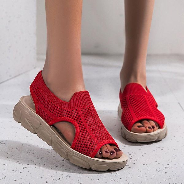 Sandalet Kadınlar 2023 Yaz Sabahları Nefes Alabilir Bayanlar Roman Ayakkabı Örme Kalın Alt Gladyatör Günlük Kadın Sandalleri Mujer