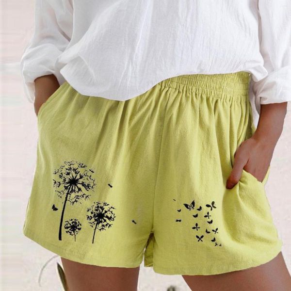 Shorts femininos 2023 Ladies cientias elásticas mulheres casuais calças de algodão impresso no verão