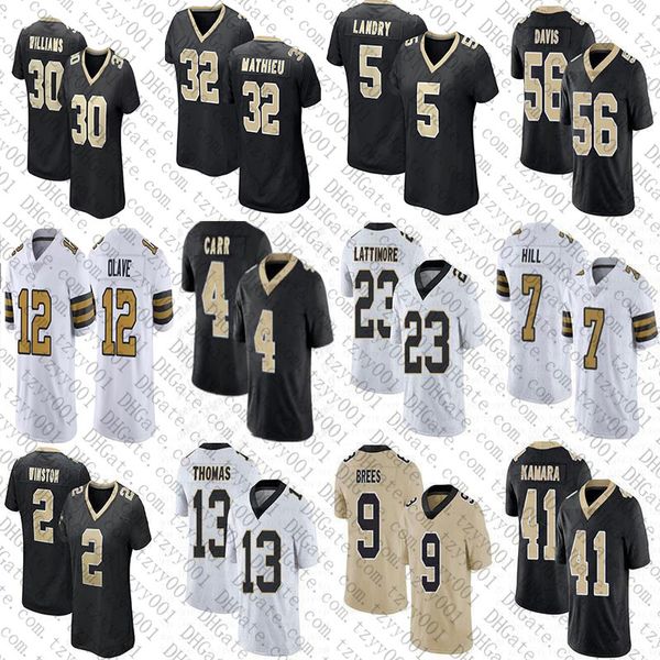 Personalizzato Derek Carr Jamaal Williams Chris Olave Maglie da calcio Tyrann Mathieu Alvin Kamara Taysom Hill Jarvis Landry Michael Thomas Marshon Lattimore Drew Brees