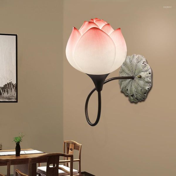 Wandlampen Moderne klassische Lotuslampe Wohnzimmer Schlafzimmer Nachttisch dekorativer chinesischer Stil Veranda Hof Licht BH