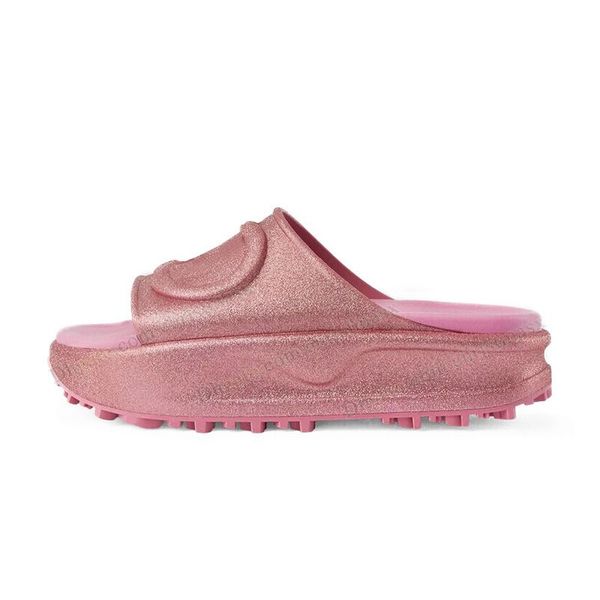 con sandali con plateau box designer mens pantofole piatte da donna famoso sandalo con zeppa in schiuma scivoli estivi nastro metallico glitter rosa nuovi sandali da allenatore di casa di lusso