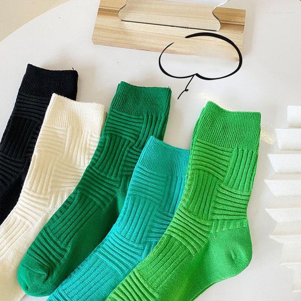 Damensocken Grün Frühling Einfarbig Paar Baumwolle Sport Hoch Calcetines