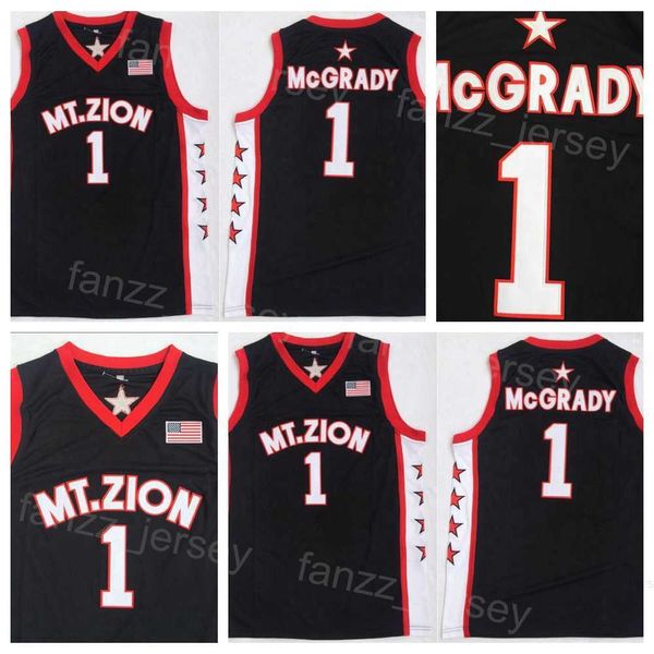 Basketbol 1 T-Mac Jersey Tracy McGrady Lisesi Mount Zion Christian College Spor Hayranları Üniversite Takımı Siyah Pure Pamuk Dikişli Nefes Alabası NCAA