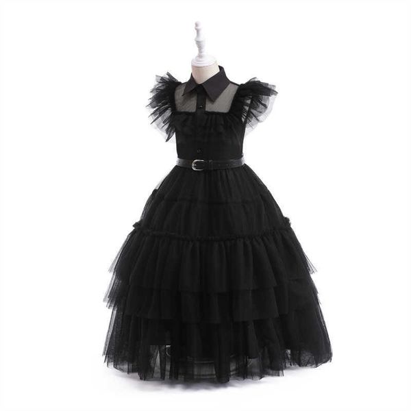 Mädchenkleider Wednesday Adams Cosplay-Kostüm für Mädchen 3–12 Jahre, neues modisches Gothic-Prinzessin-Kleid, Halloween-Geburtstagsparty-Kostüm