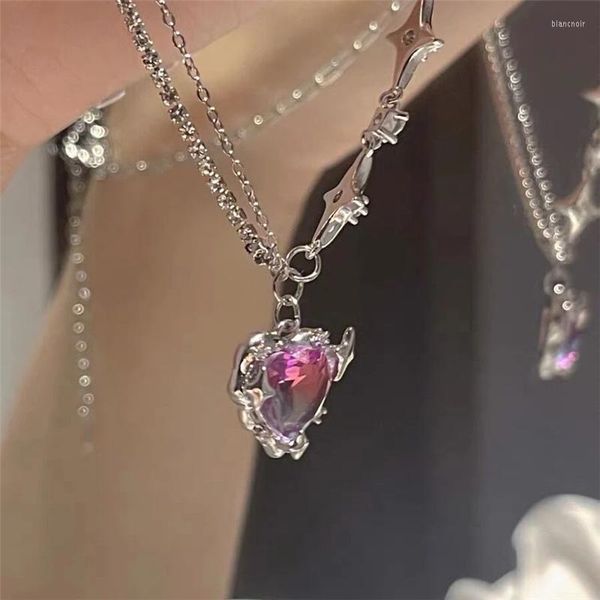 Gradiente de gargantilha Purple Zircon Star Heart Colar Y2K Cristal Cadeir