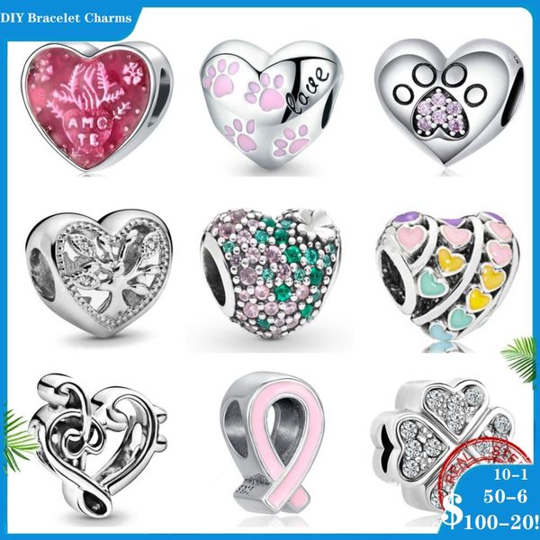 925 perline siver charms per braccialetti con ciondoli pandora designer per donna fiore rosa albero zampa cuore zirconia