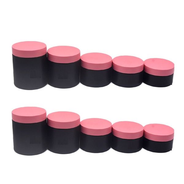 Bottiglia di plastica nera opaca Frost Vasi cosmetici Confezione coperchio rosa Contenitore ricaricabile Contenitore vuoto portatile per la cura della pelle Vasi per crema per gli occhi 100 ml 120 ml 150 ml 200 ml 250 ml