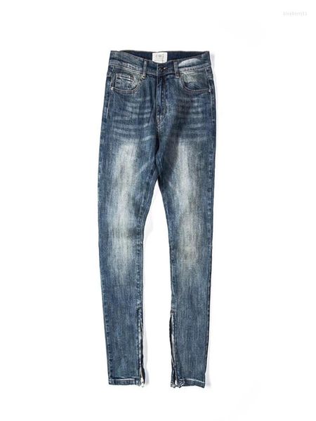 Jeans da uomo Moda High Street Wear Cerniera Divisa Decorata Lavata Bianca Slim Fit Skinny da uomo Y2K Retro Matita per uomo