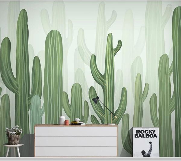 Sfondi Papel De Parede Nordic Modern Cactus Cartoon 3d Wallpaper Soggiorno Tv Wall Bambini Camera da letto Carte Home Decor Murale