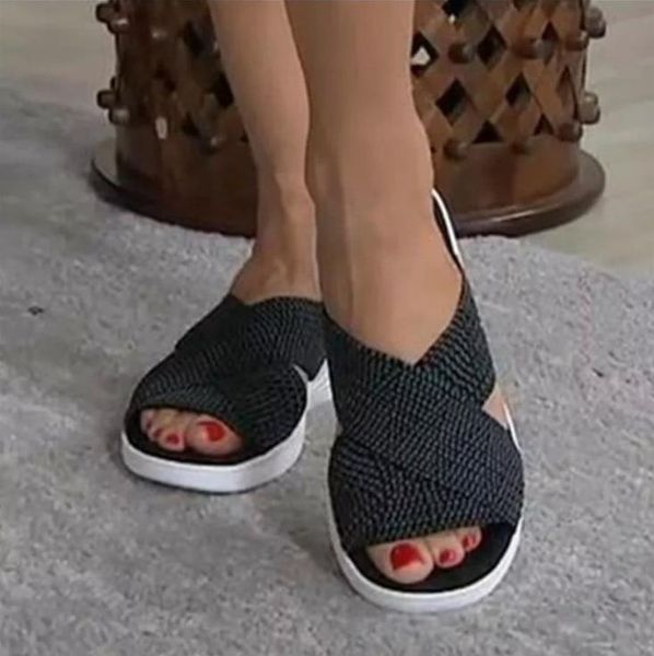 Sandali da donna Summer Ladies Knitting Comfort Calzature Donna Solid Casual Home Outdoor Flats Scarpe Donna Fahsion 2023