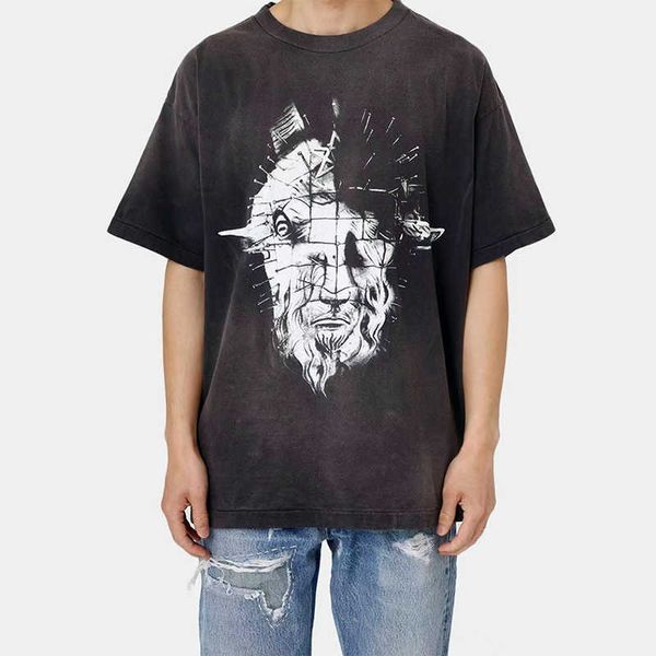 T-shirt alla moda firmata Saint Michael Sign Washed Old Goat Print T-shirt a maniche corte vintage americana High Street per uomo e donna