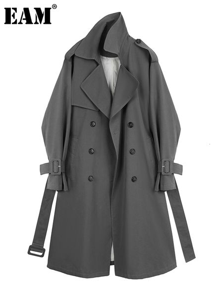 Женские куртки Женские серого короткого плечевого ремня Большой траншеи поло с длинным рукавом с длинным рукавом.