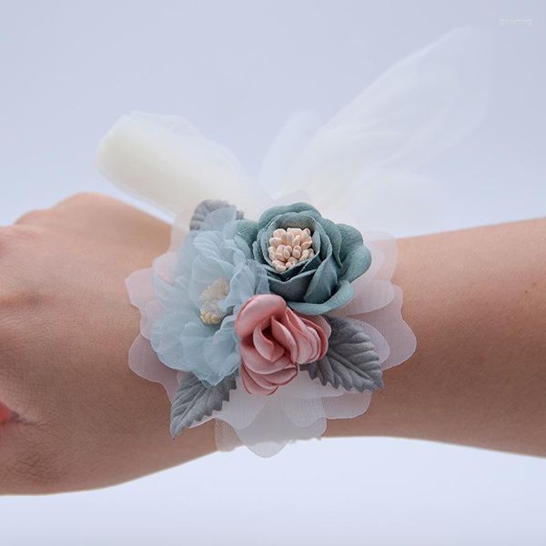 Braccialetti con ciondoli Arrivo Corsage da polso Fiori a mano Corpetti nuziali Braccialetto di fiori per damigelle d'onore Prom