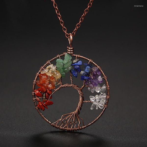 Colares pendentes 7 Chakra Tree of Life colar Cristal de cobre Stones de pedras de pedra natural Reiki pendulum pendentes mulheres presentes