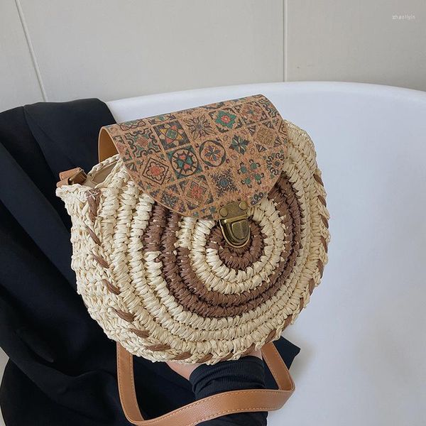 Borse da sera Casual Rotonda Donna Paglia Rattan Spalla Vimini Intrecciato Lady Borsa a tracolla Cava Estate Spiaggia Viaggio Piccola borsa BorsaB592