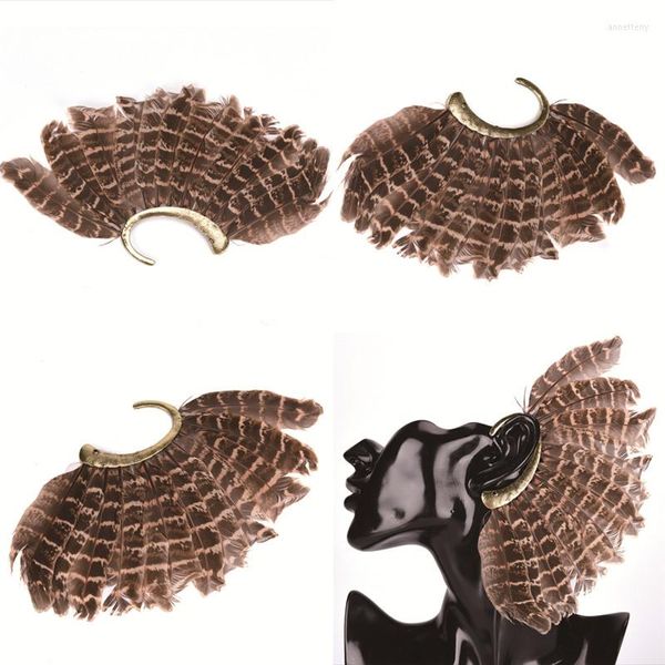 Backs Orecchini 1 Pz Unico Vintage Punk Donna Uomo (Sinistra) Unisex Big Feather Ear Cuff Non Piercing Clip On Per Sinistra