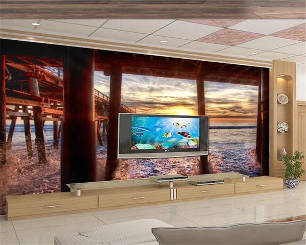Papéis de parede papel de parede 3D para o pôr do sol leve paisagem do mar da cozinha, cenário simples de fundo da parede da sala de estar quarto requintado