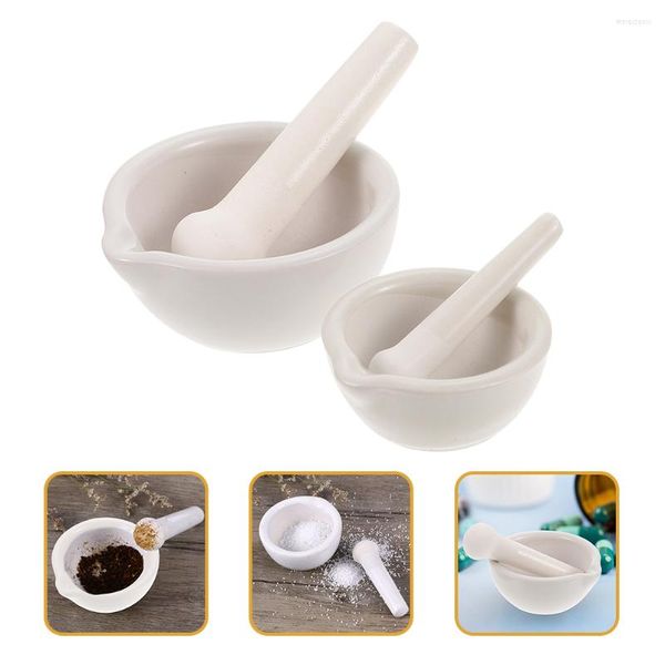 Tigelas tigelas tigela argamas pilão de alho de cerâmica Recipiente de cerâmica Sugar Coffee Coffee Pepper Pesto Salsa Pounder Tempering Masher Set