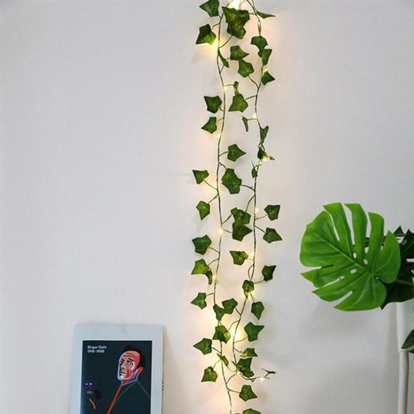 Strings 2m/ 20 plantas artificiais LEDs cordas claras folhas verdes videira fada fada lâmpada guirlanda diy pendurado iluminado