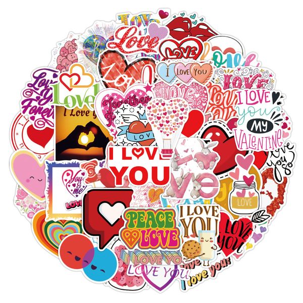 50 Stück-Pack Valentinstag Liebe Aufkleber Großhandel Vinyl Aufkleber wasserdicht Laptops Auto Scrapbooking Wasserflasche Gitarre Box Skateboard JDM Gepäck Aufkleber