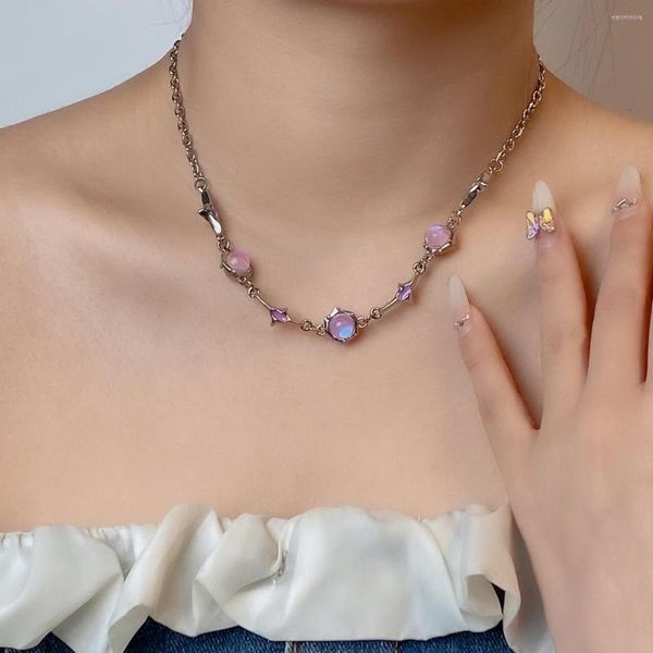 Colares pendentes Trend goth harajuku vintage fofo rosa opala estrela -corrente colar para mulheres egirl y2k Party grunge 90s Acessórios de jóias