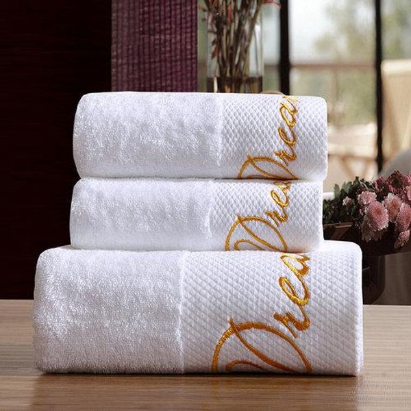 Set di asciugamani da bagno bianchi con ricamo classico a 5 stelle El 100% cotone Telo da spiaggia grande Marca assorbente Bagno ad asciugatura rapida