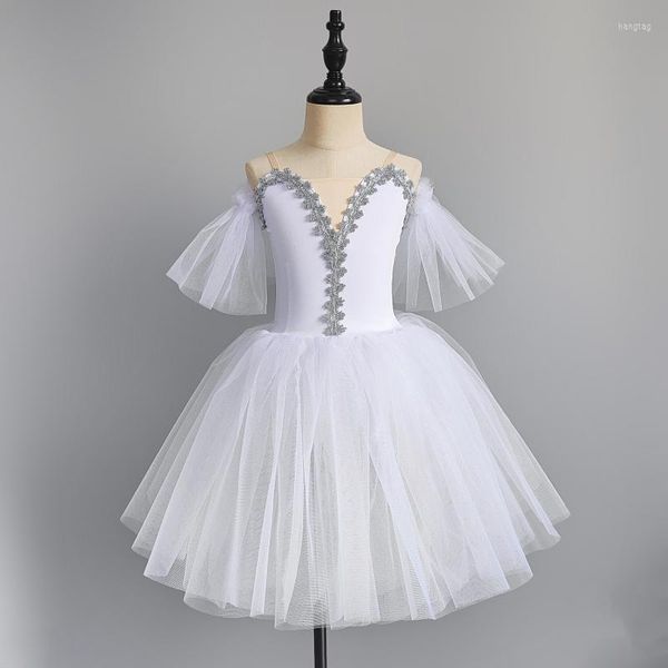 Fantas de saia tutu de balé branco para garotas para crianças da dança profissional longa para crianças bailarina