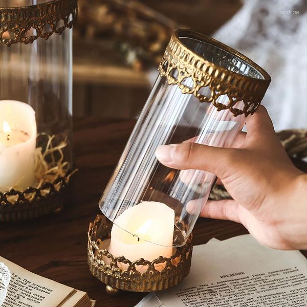 Titulares de vela Nordic Brass Velas Tabela Tabela Vintage Metal Glass Dining Garden Luxury Garden Outdoor Room Decor Salão Tealight Holder