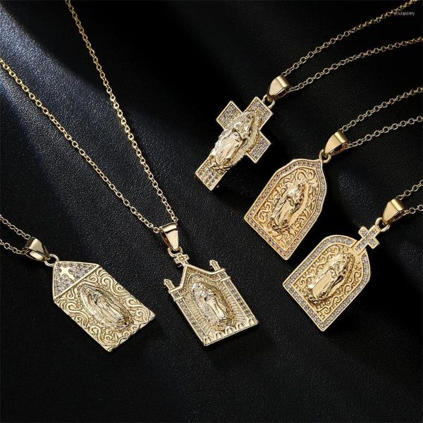 Colares pendentes 5 estilos geometria clássica Mulheres/homens cor de ouro Virgem Maria com CZ Stone Elegante Jóias Presente