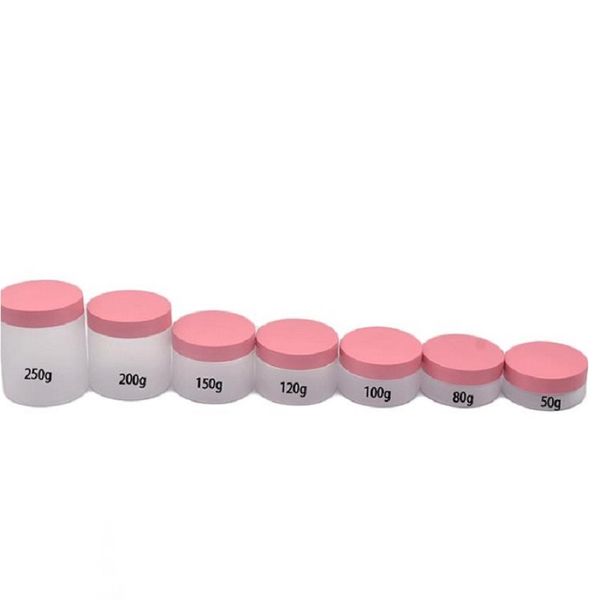 Bottiglia riutilizzabile in PET Coperchio in plastica rosa Vasetti vuoti per crema per gli occhi glassati Contenitore per imballaggio cosmetico Vasi per crema per il viso portatili per la cura della pelle 50G 80G 100G 120G 150G 200G 250G