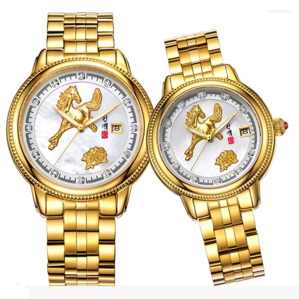 Нарученные часы роскошные мужчины смотрят автоматическое механическое золото, покрытое 24 тысяч нефритово -пары, наручные часы ретро -личность, подарки, выбеденные женщины