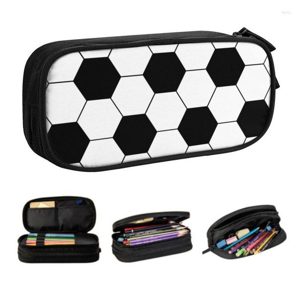 Bolsas de cosméticos padrão de futebol fofo Caixa lápis hexagonal para menino menino de grande capacidade Bolsa de futebol papelaria