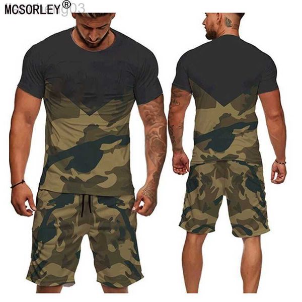 Erkeklerin Trailtsuits Erkekler Sıradan 2pcs Set Kamuflaj Ordusu Yeşil Kısa Kollu T-Shirt Maskulina Gevşek Taktik Tees Şort Pantolon Pantolon Seti S-6XL W0329