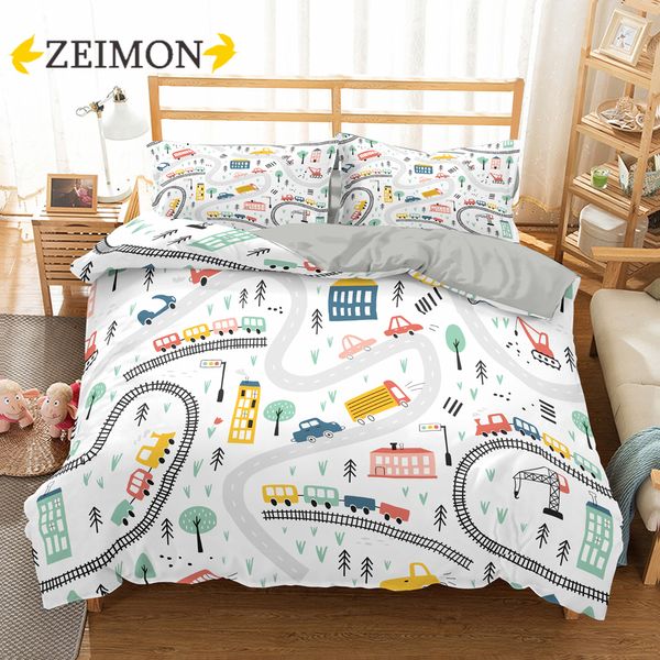 Bedding Sets Zeimon Cartoon Train Bedding 23pcs Polyester Toupet Sheet Bedding Sheet Garge confortável de cama 230329