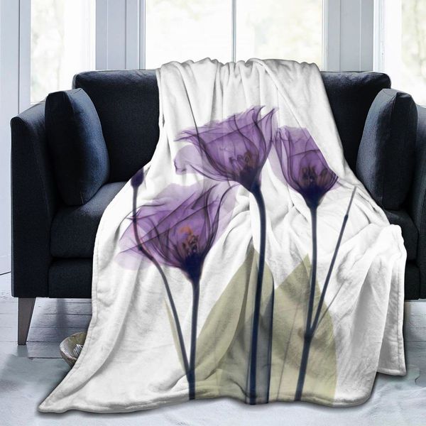 Coperte Fiori di tulipano viola Coperta da tiro Coperta ultra morbida calda per tutte le stagioni Coperte di flanella decorative per letto Sedia Divano auto Divano Camera da letto 230329