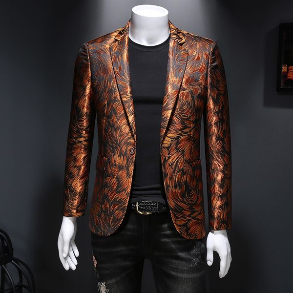 Мужские костюмы Blazers Luxury Men Slim Fit Blazer Stage Outfit Performance Metal Gold Yarn Casual Supt Costum