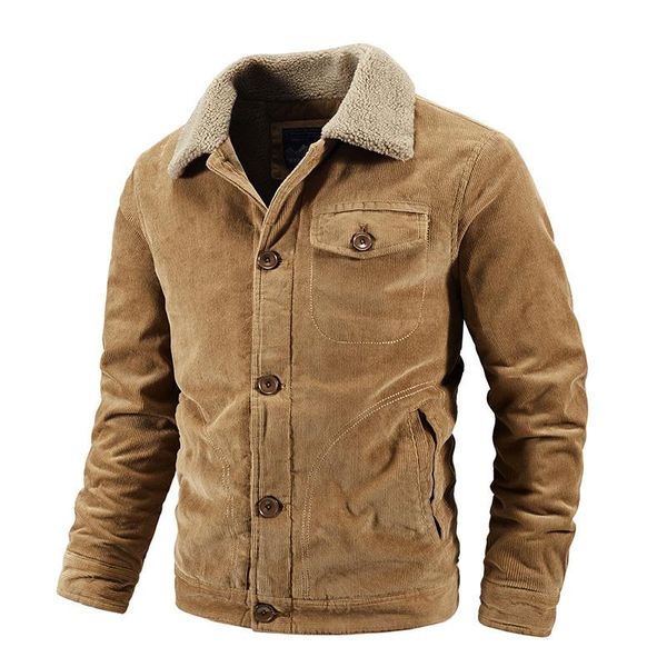 Herren Jacken Cord Winterjacke Herren 2023 Mode Lose Plus Size Baumwolle Mäntel Warm Lässig Militärgrün Khaki Grau