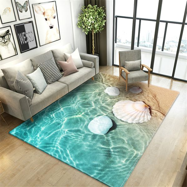 Carpet Beach Wave Sala de estar Carpet 3D Paisagem Impressão Mat flanela Esponja Large Banheiro Decoração de carpete Carpete macio 230329