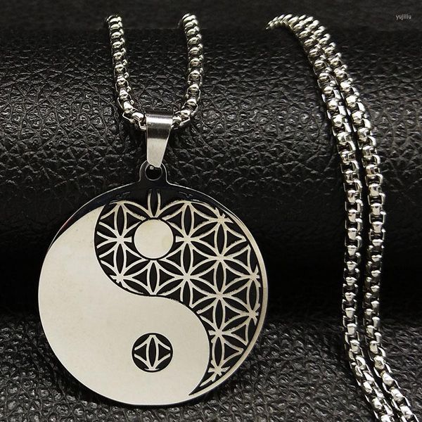 Anhänger Halskette Blume des Lebens Halskette für Frauen Yoga Hexerei Heilige Geometrie Silber Farbe YinYang Edelstahl Schmuck N186S05