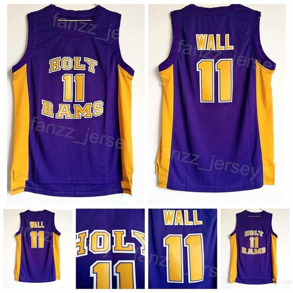 Holy High School John Wall Maglie 11 Maglia da basket College Team Colore Viola Per gli appassionati di sport Università Traspirante Puro cotone Ricamo e cucito Uomo NCAA