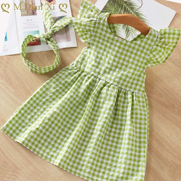 Mädchen Kleider Sommerkleid Kinder Ärmellos Schöner Regenschirm Druck O-Ausschnitt A-Linie Rock Mädchen Sommer Prinzessin Plaid Kleid Baby Kinder