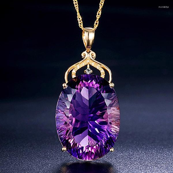 Colares pendentes Moda Mulher Mulheres Luxo Amethyst Gemstone Cadeia de diamantes Cadeia de noiva Aniversário de casamento Acessórios para presentes MORR22