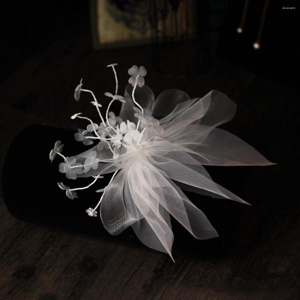 Copricapo in rilievo velo da sposa corto fiocco di lusso fiore accessori per capelli da sposa clip di perle decorazione della fascia Tocado