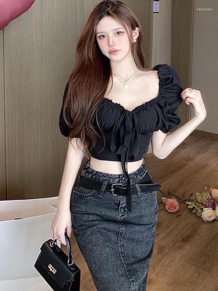 Женские блузки Betquenoy Tops для женщин Летняя одежда 2023 Тримика V Trim V Nece Tie Bow Bok Blous