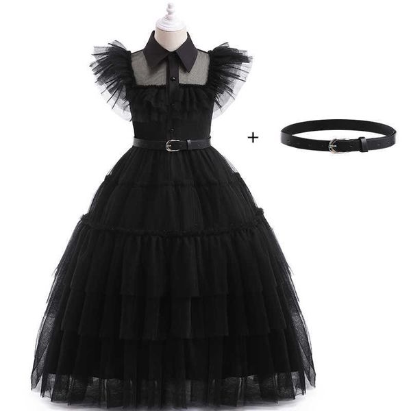 Mädchenkleider Mittwoch Adams Cosplay-Kostüm für Mädchen 3-12y Neue Mode Gothic Prinzessin Kleid Carnival Halloween Geburtstagsfeier Kostüm P230327