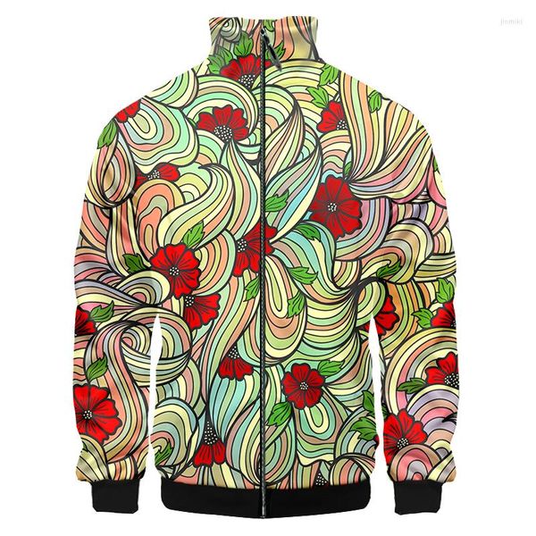 Giacche da uomo Taglia UE Giacca da uomo con colletto alla coreana Casual Stampa floreale 3D Cappotto da donna con cerniera a maniche lunghe primavera Tute oversize